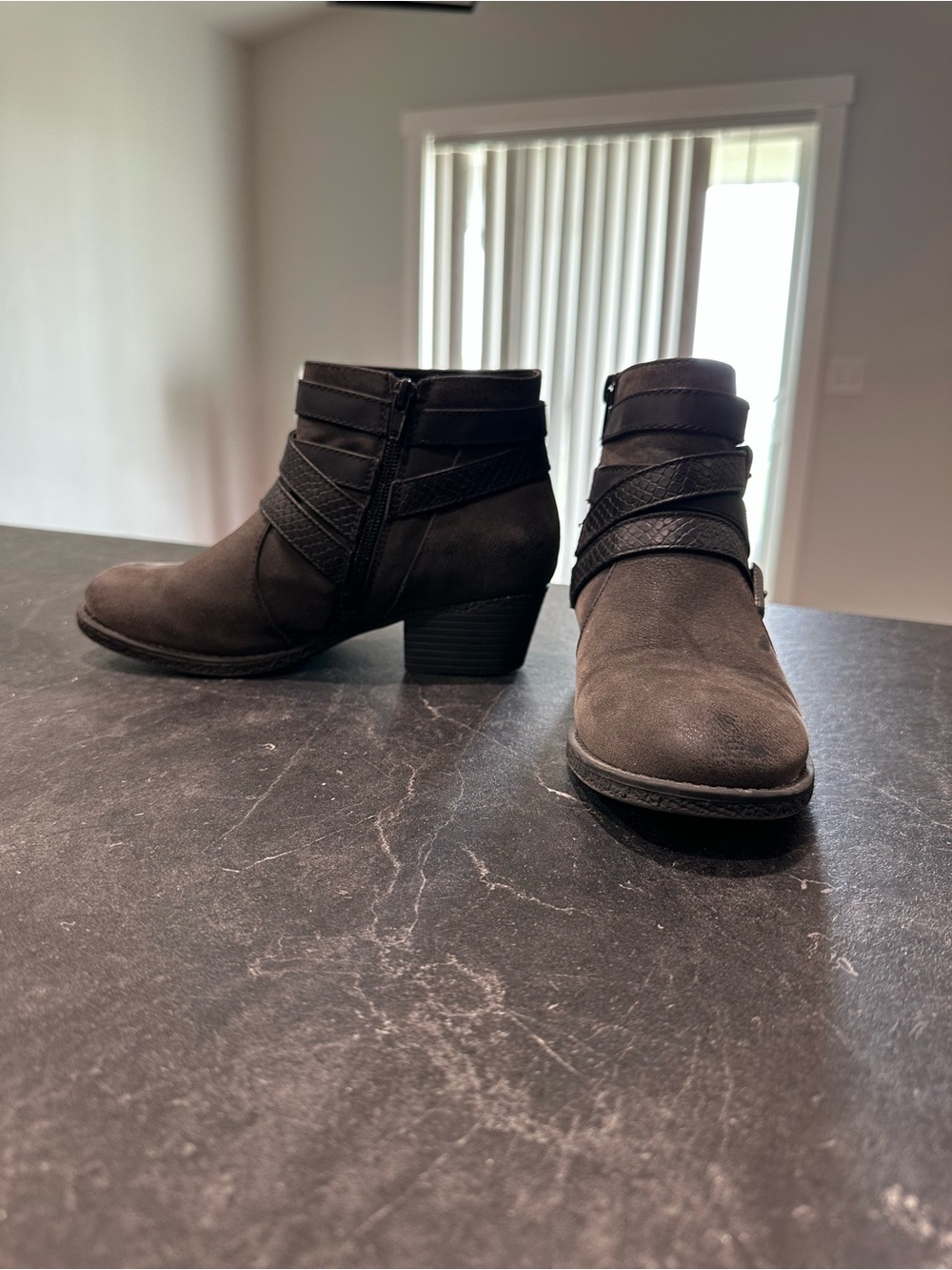 Women's Dark Brown Ankle Booties with Strap Detail